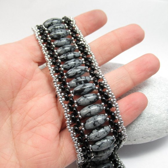 Snowflake Obsidian handwoven bracelet - Picture 3 of 8